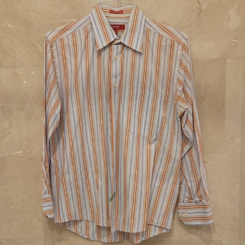 MEN'S REPORT COLLECTION BUTTON DOWN COLLARED DRESS SHIRT BLUE & ORANGE 15.5 $68